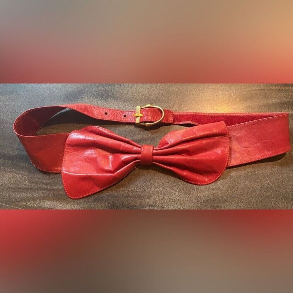 Women’s Belt Medium Red Leather Bow Coquette Girl